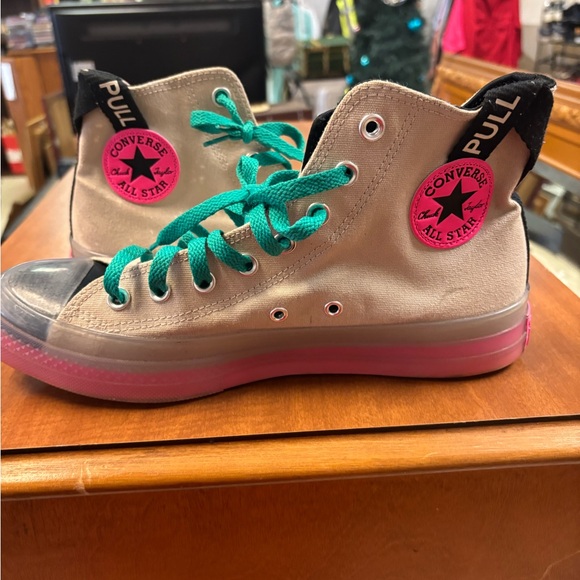 Unisex Converse High-Tops with Pink and Green Accents- size 11 men size 9 women - Picture 1 of 8